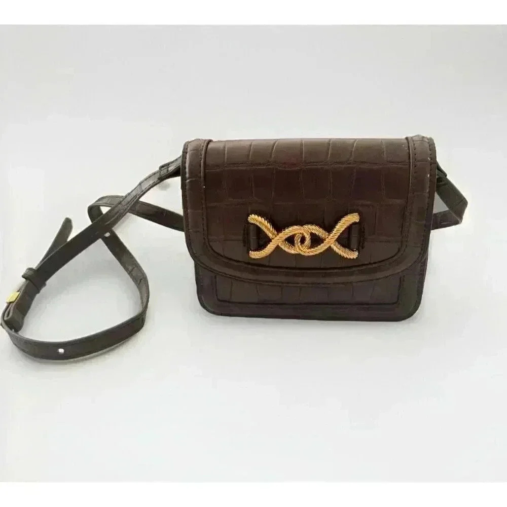 Zara Brown Faux Croc Gold Hardware Shoulder Bag Crossbody